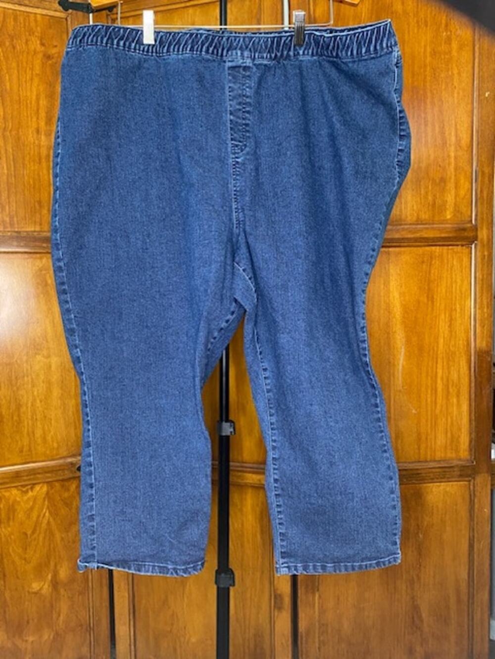Ellos Womens Size 32 Pull On Denim Capri Pants Blue Elastic Waist Stretch